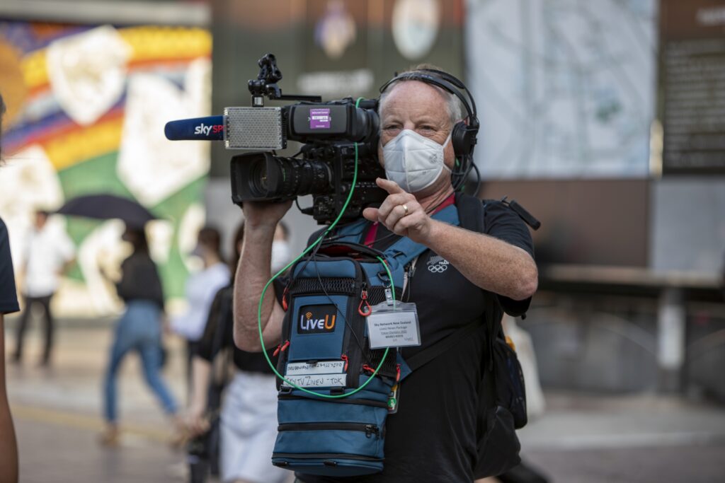 LiveU's IP Bonding at the Olympics being used by a cameraman