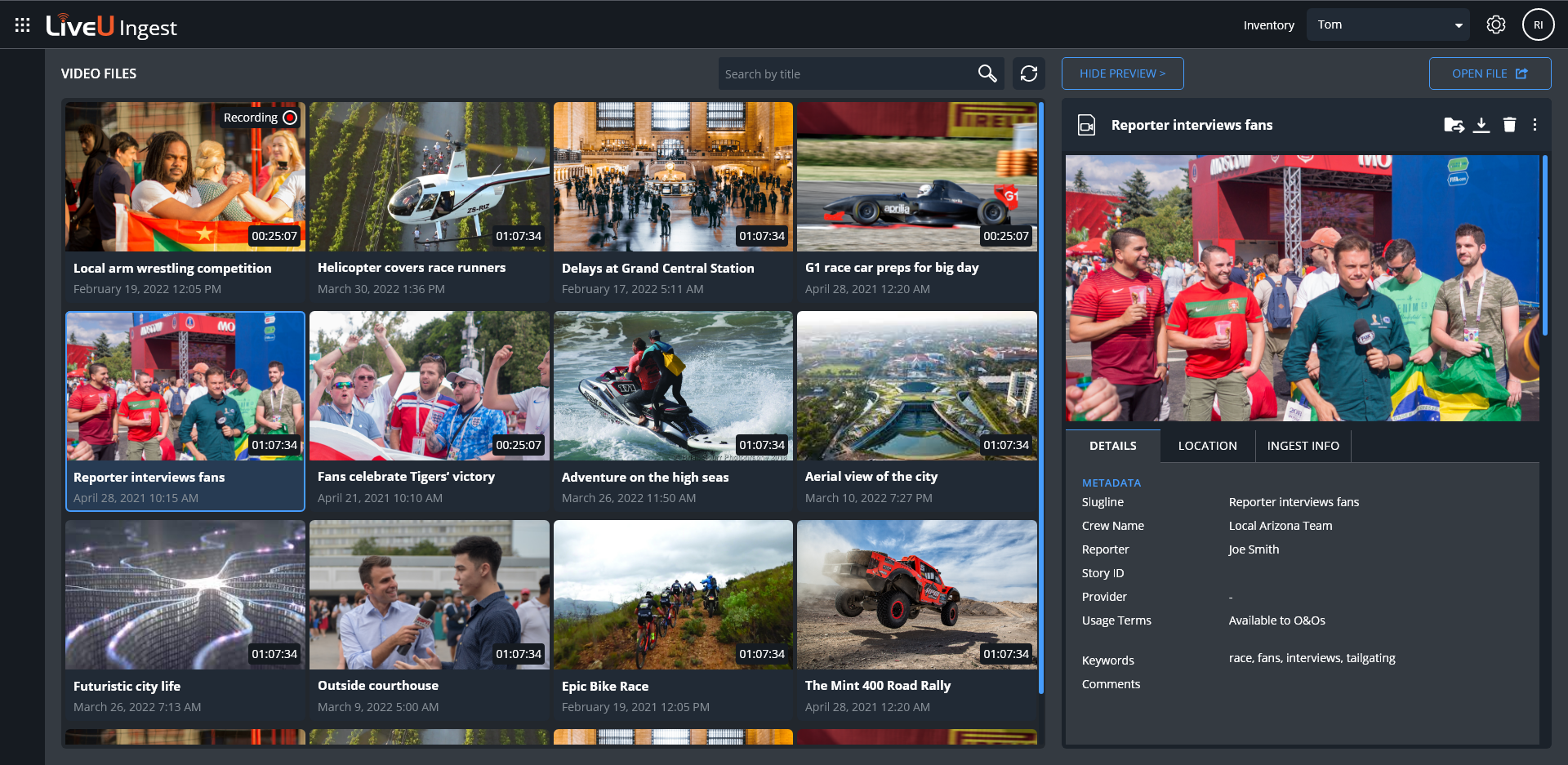 LiveU Launches its Ingest Cloud Solution for Automatic Recording and Story Metadata Tagging of Live Video